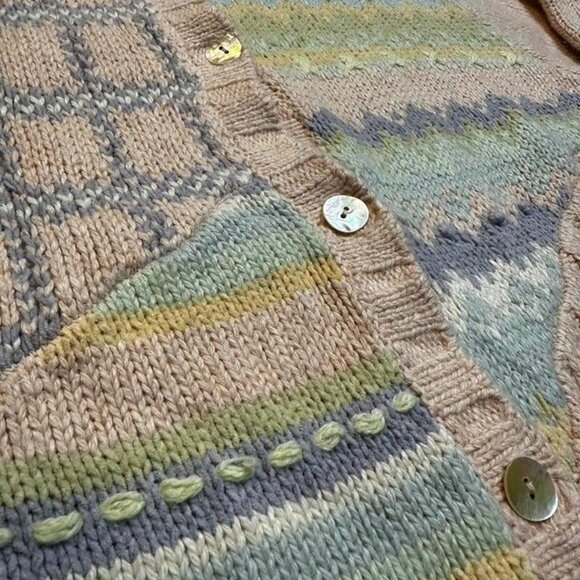 Vintage cottage core knitted multicolor pastel cardigan sweater size large. - Picture 2 of 4